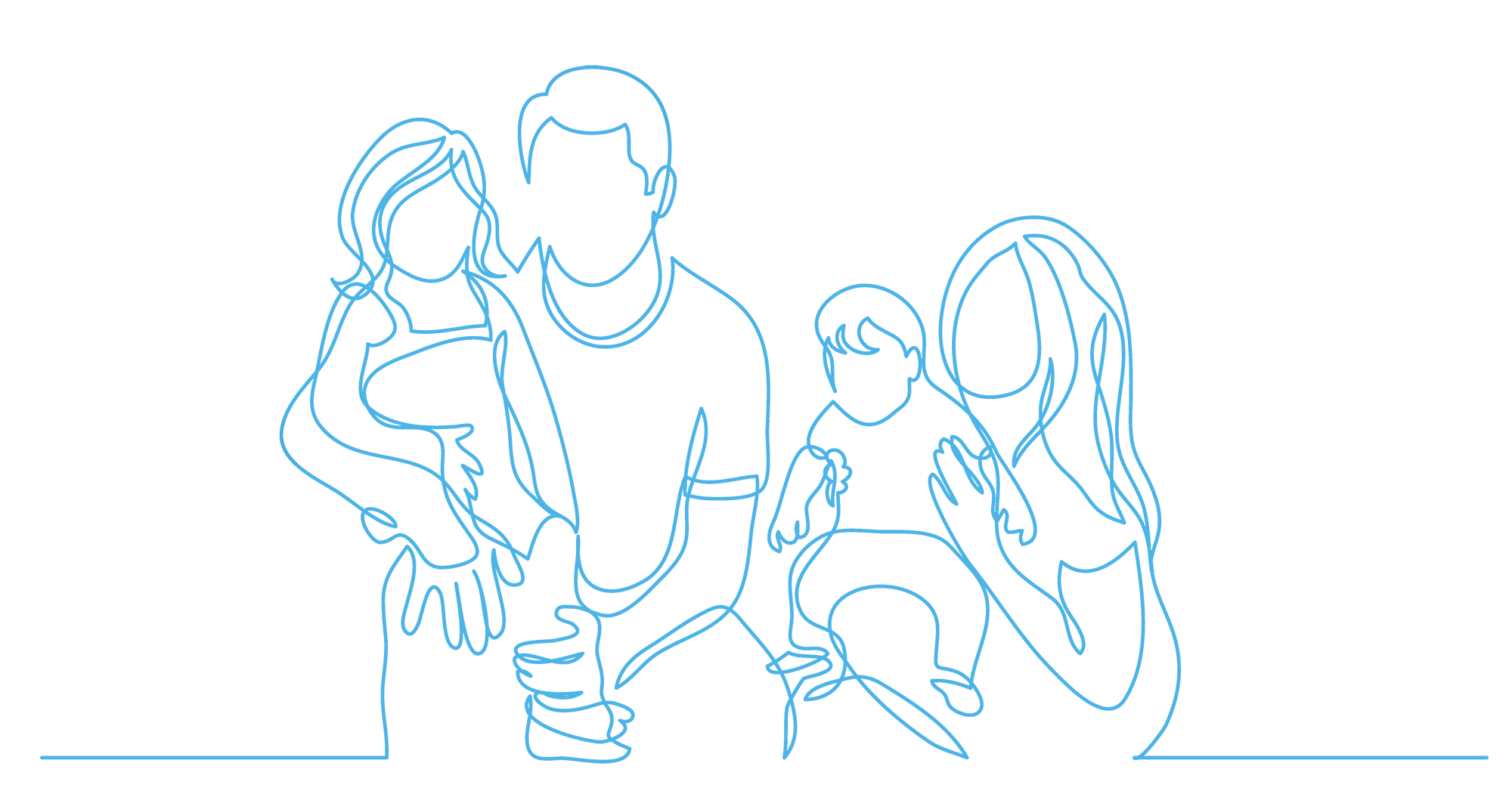 Gezeichnete Familie in blau
