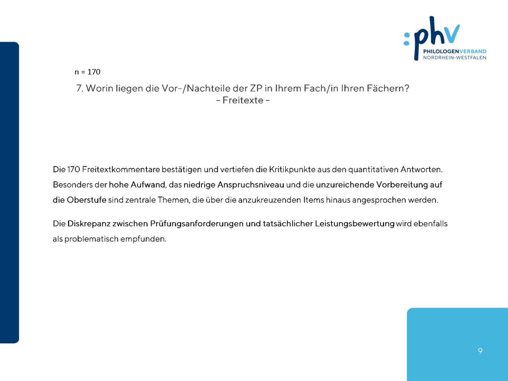 Umfrage zu den Zentralen Prüfungen Ergebnisse Seite 9