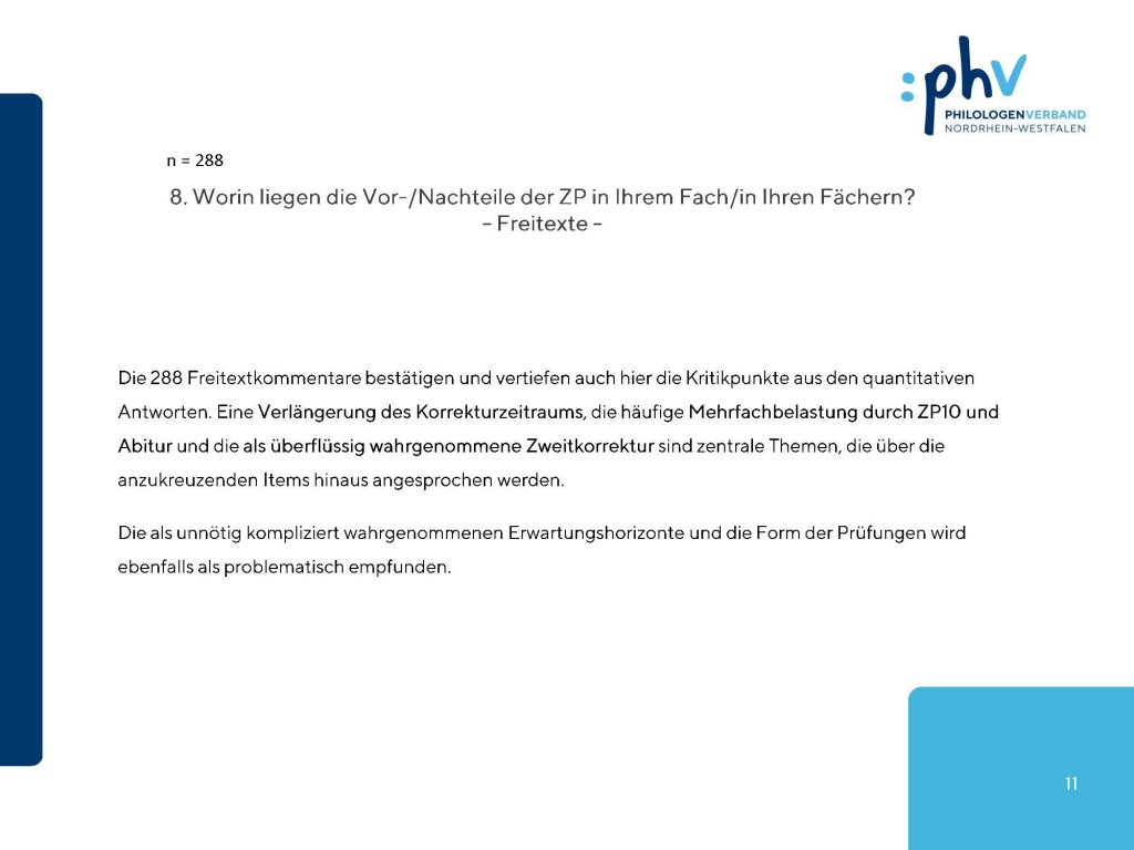 Umfrage zu den Zentralen Prüfungen Ergebnisse Seite 11