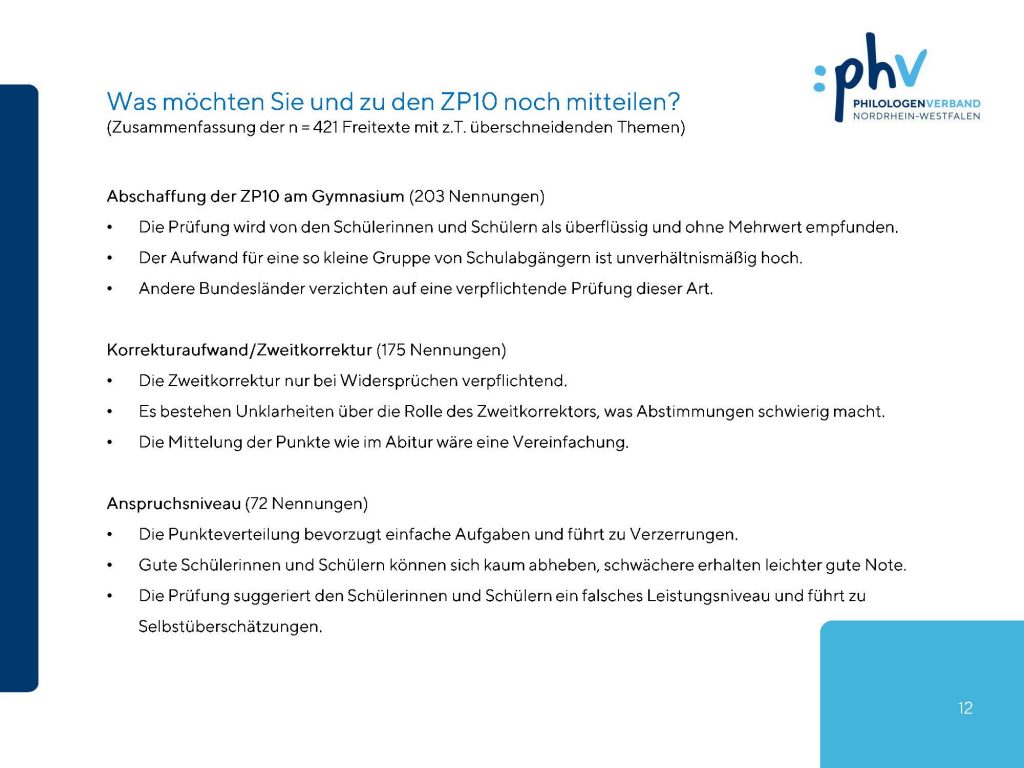 Umfrage zu den Zentralen Prüfungen Ergebnisse Seite 12