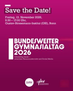 Magentafarbener Flyer für den Gymnasialtag. 